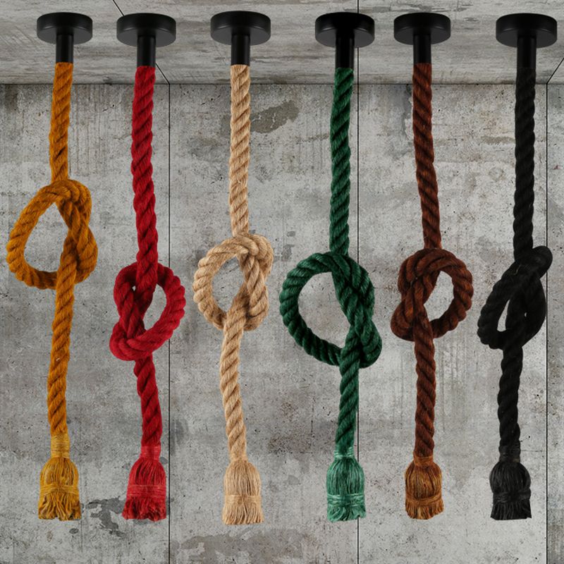 Vintage Bare Bulb Design Drop Lighting 1-Light Rope Pendant Light Fixture for Bar