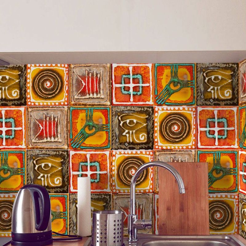 Orange Tribal Pattern Wallpaper Panels Adhesive Boho-Chic Living Room Wall Covering (50 Pcs)