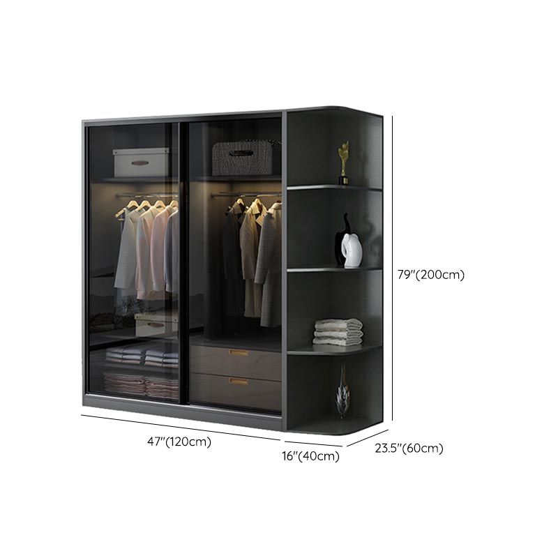 Black Wardrobe for Home Modern Style Cabinet with Glass Doors