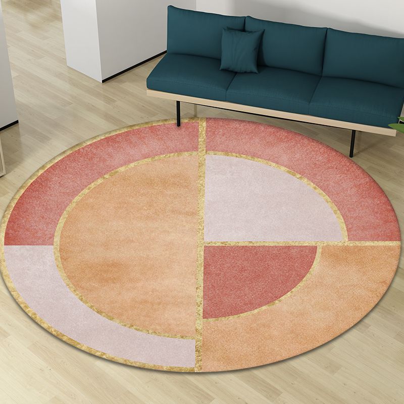 Novelty Circle Pattern Carpet Pink and Orange Polyester Rug Anti-Slip Backing Pet Friendly Washable Rug for Drawing Room