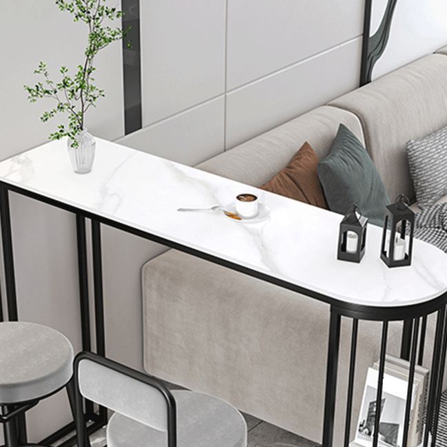 Modern Sintered Stone Bistro Bar Table Metal Base Bar Table with Storage for Home