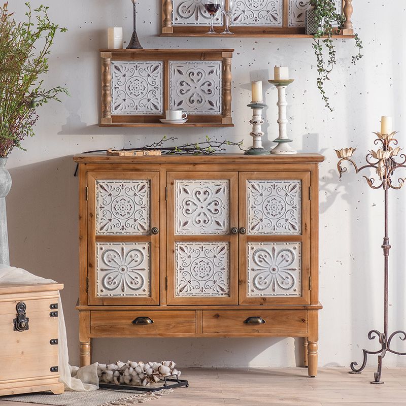 Distressed Wood Accent Cabinet Industrial Solid Wood Chest with Drawers