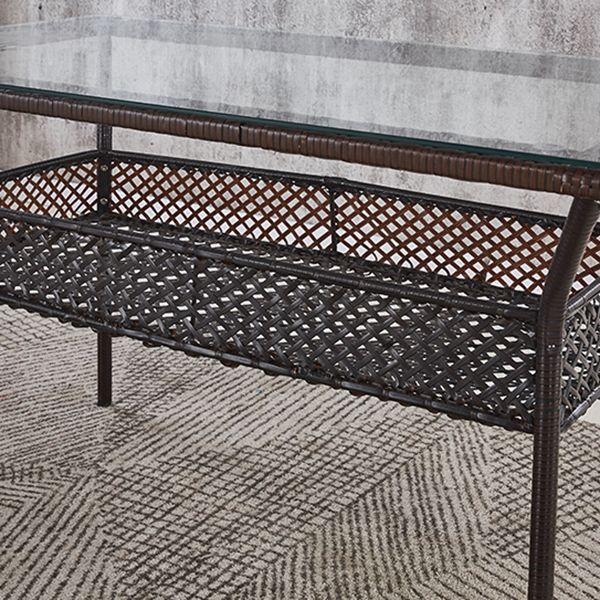 Rattan Contemporary Rectangular Dining Table Glass Top Table for Dining Room