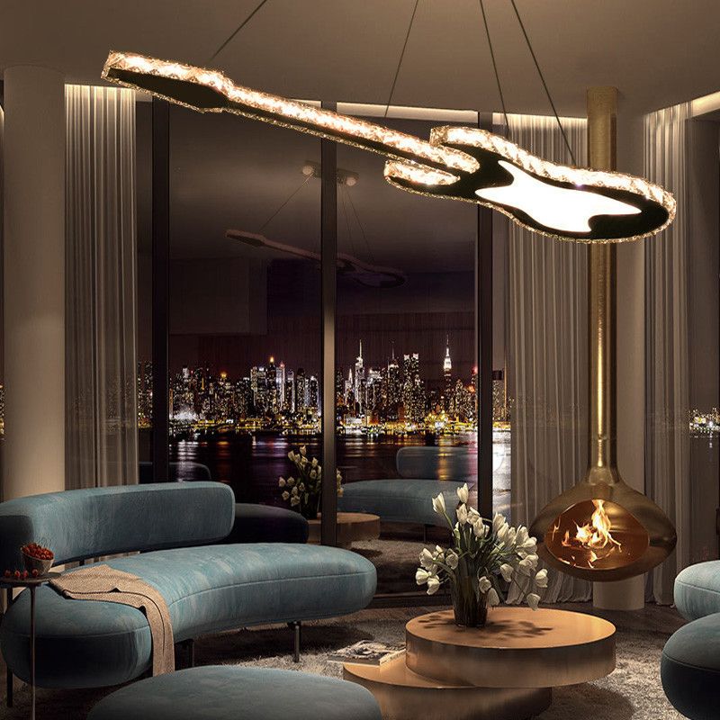 Modern Luxurious LED Island Pendant Lighting Guitar Crystal Decoration Island Ceiling Light for Living Room