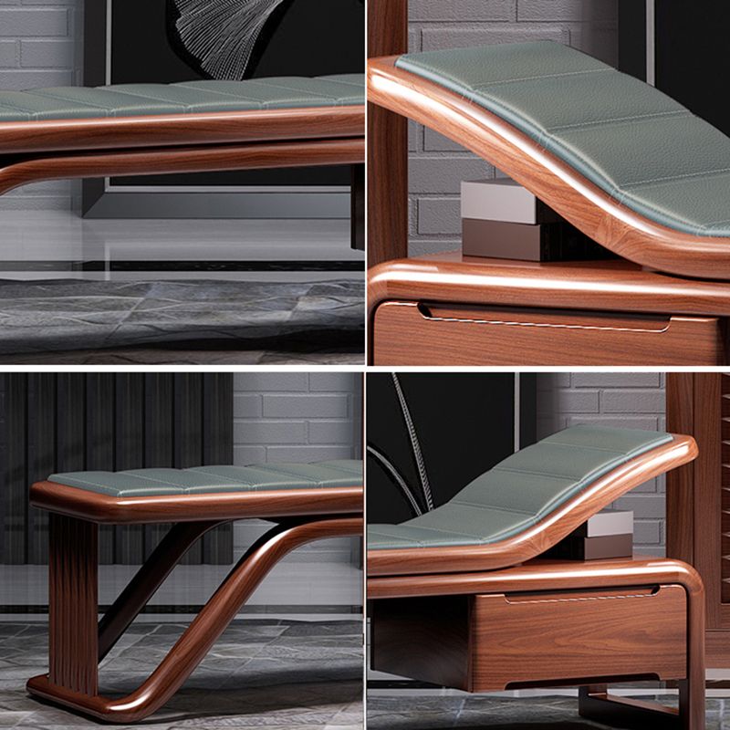 Traditional  Brown Solid Wood Accent Chair Faux Leather Chaise