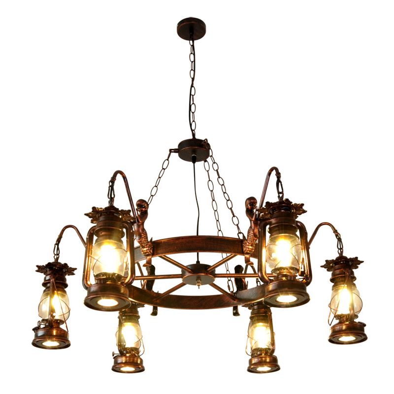 Retro Industrial Style Wheel Chandelier Glass Pendant Ceiling Lights for Restaurant
