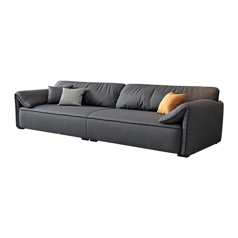 Rectangular Sofa with Pillow Back, Sponge Seat, Padded Pine Chair Legs Gray Frosted Cloth
