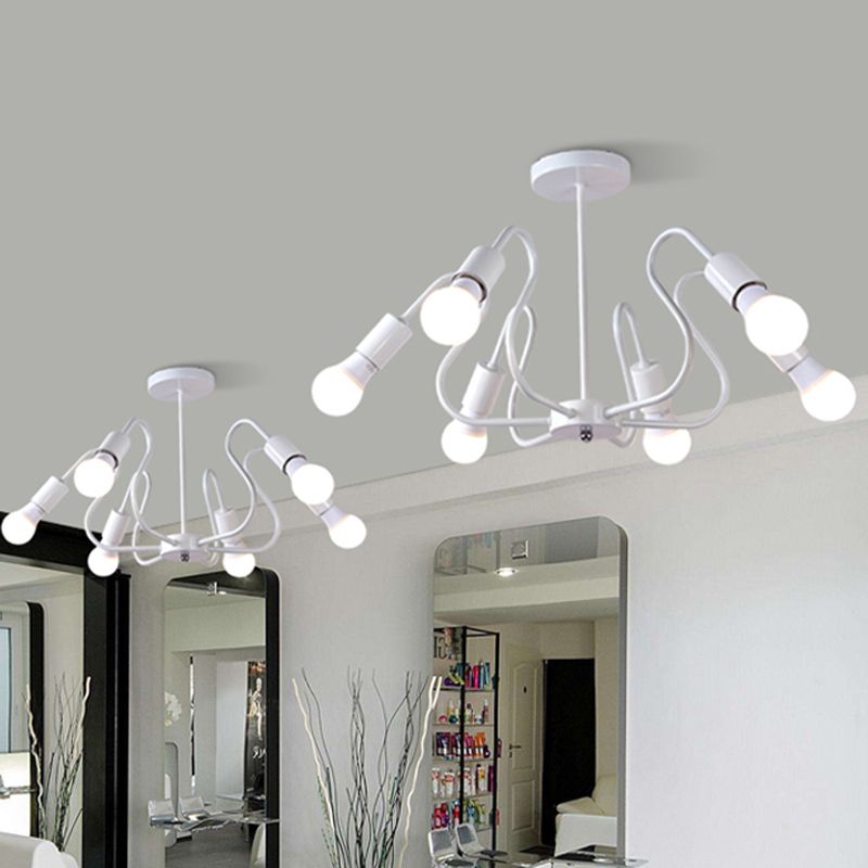 Bombilla expuesta de metal, iluminación de montaje semiempotrado, luz de techo Industrial Retro de 3/5/6 cabezales para comedor en negro/blanco