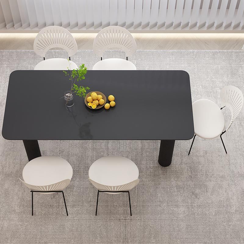 Modern Rectangle Dining Room Collection Stone and Wood Fixed Dinner Table