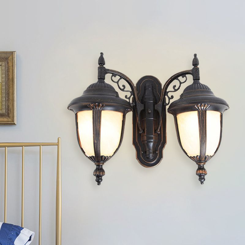 Black Finish Acorn Wall Lighting Ideas Country Milk Glass 2 Lights Courtyard Wall Lamp Fixture