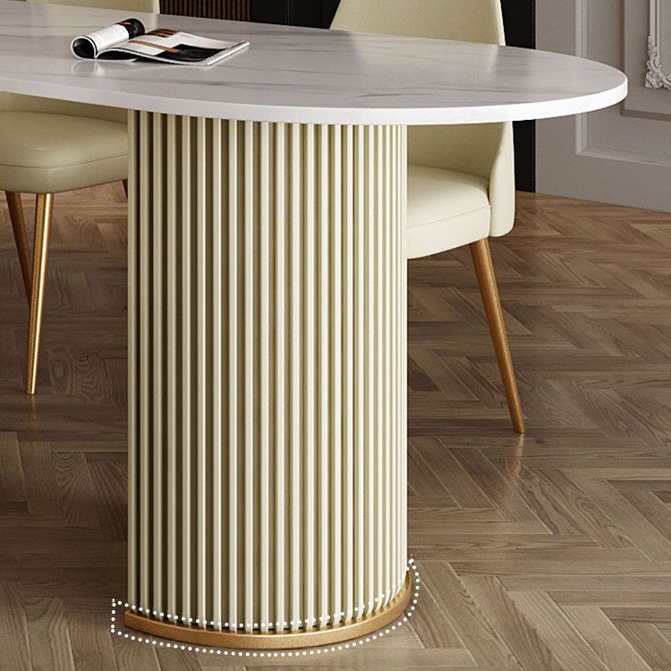 Metal Traditional Luxury Dining Table Free Form Sintered Stone Table with Double Pedestal