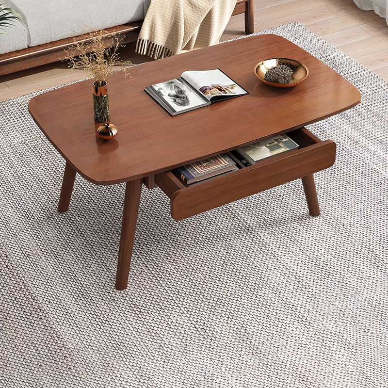 Solid Wood 4 Legs Coffee Table Rectangular Coffee Table with Storage