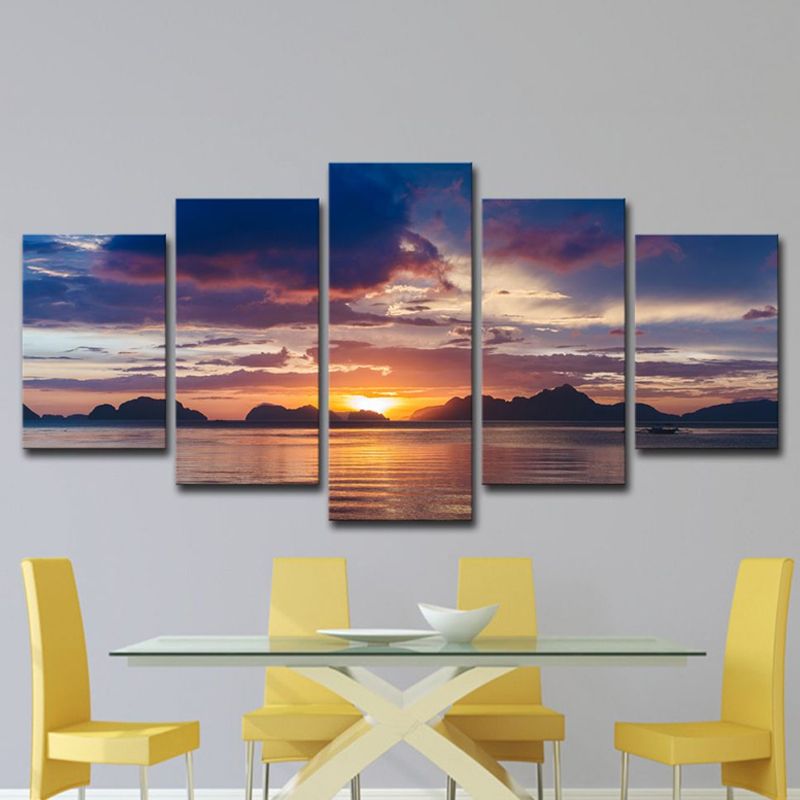 Lake and Sunset Glow Canvas Print Contemporary Multi-Piece Wall Art in Purple for Room