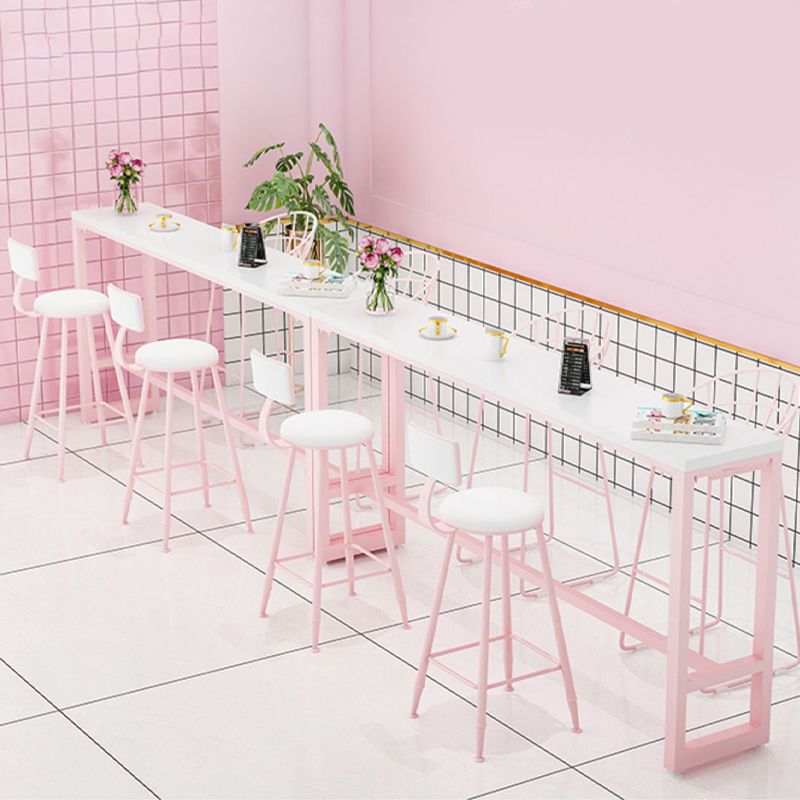 Glam Rectangle Bar Stool Table White Top Pub Table with Pink Base
