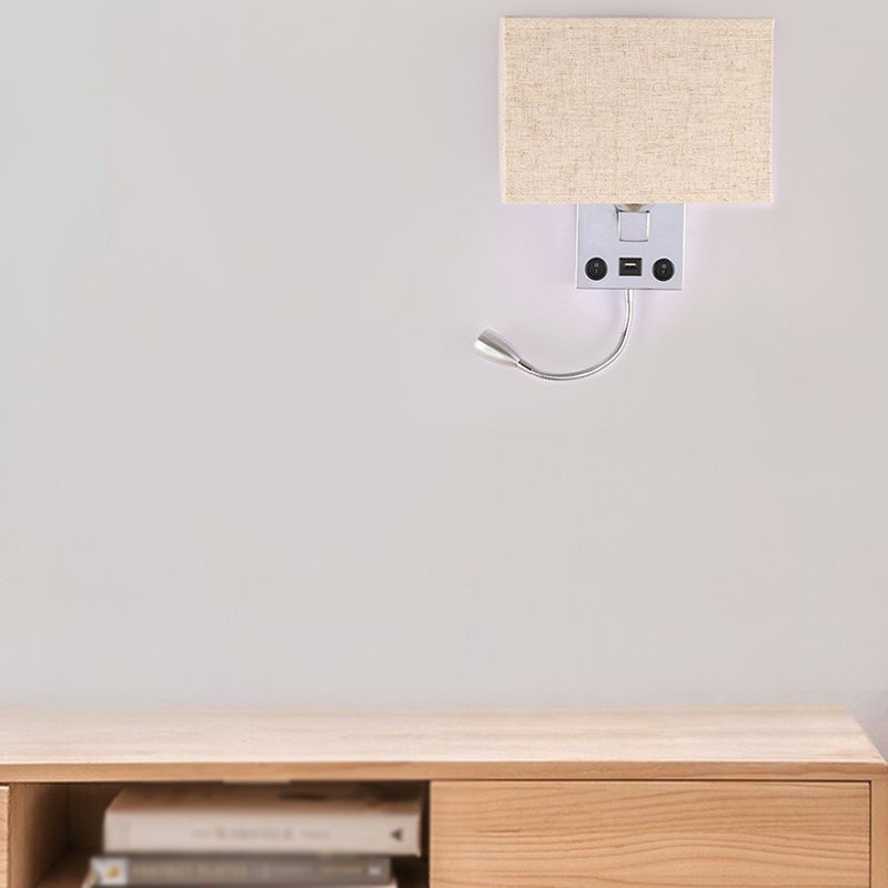 Contemporary Metal Reading Wall Light 10" Wide Wall Sconce with Natural Burlap