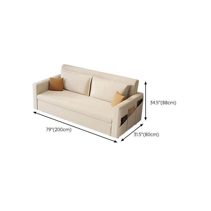 34.64" High Sofa Bed with Upholstered Foldable Linen Contemporary White