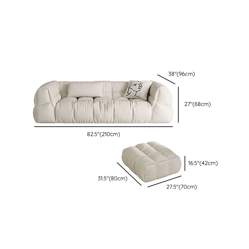 Contemporary White Button-tufted Sofa Tuxedo Arm Living Room Settee