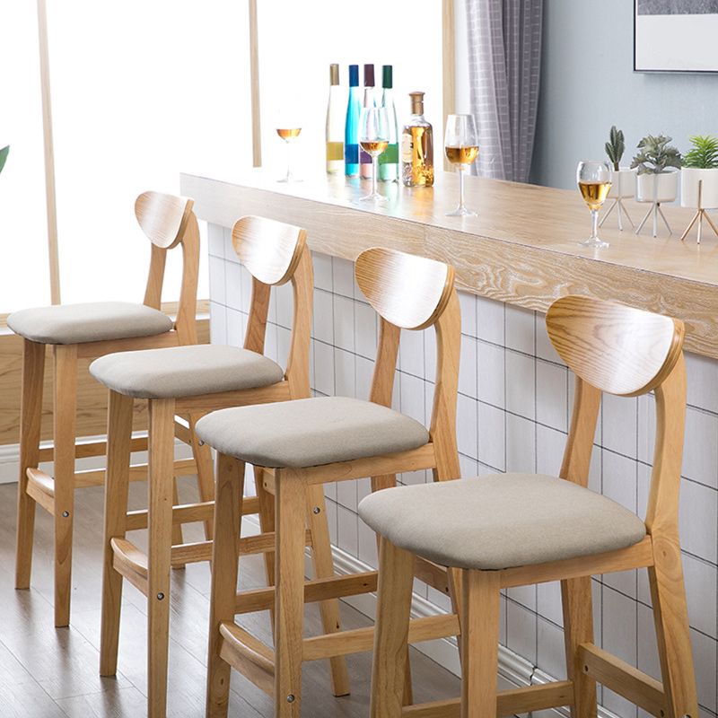 Modern Dessert Shop Oak Wood Stool Matte Finish Upholstered Bar Stools