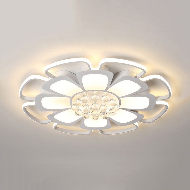 Acryl-Blüten-LED-Deckenleuchte mit Kristallkugel, Kinder-Deckenleuchte in Weiß für das Pflegezimmer