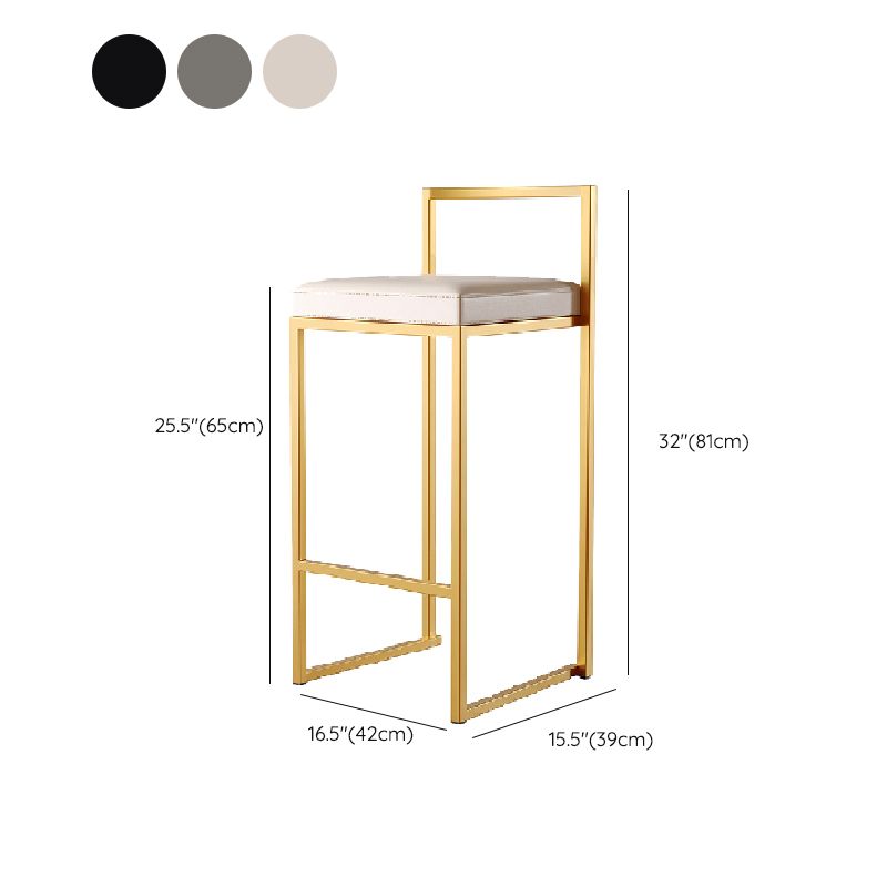 Luxurious Backrest Armless Counter Stool Upholstered Bar Stool with Metal Base
