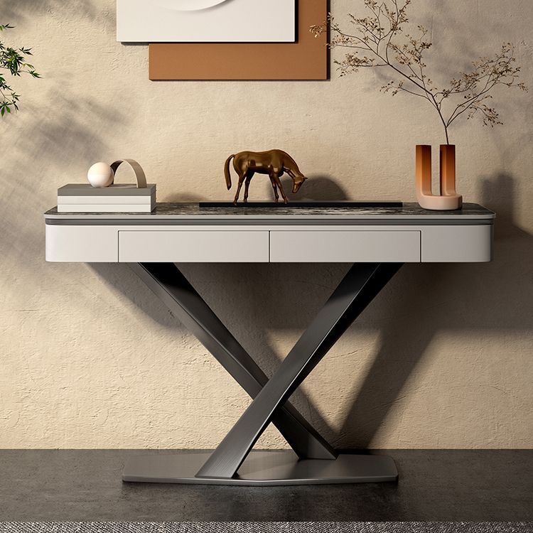 Glam Rectangle Accent Table Stone Sofa Console Table for Hall