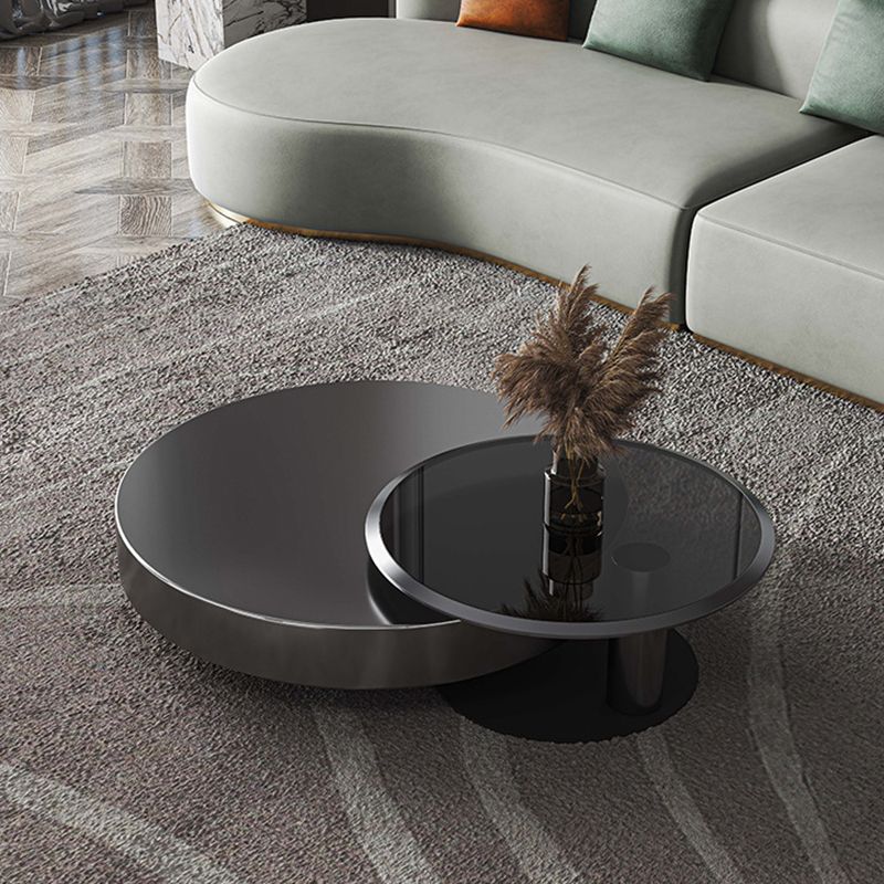 Square Block Base Design Cocktail Table Grey/black Stainless Steel/Gla