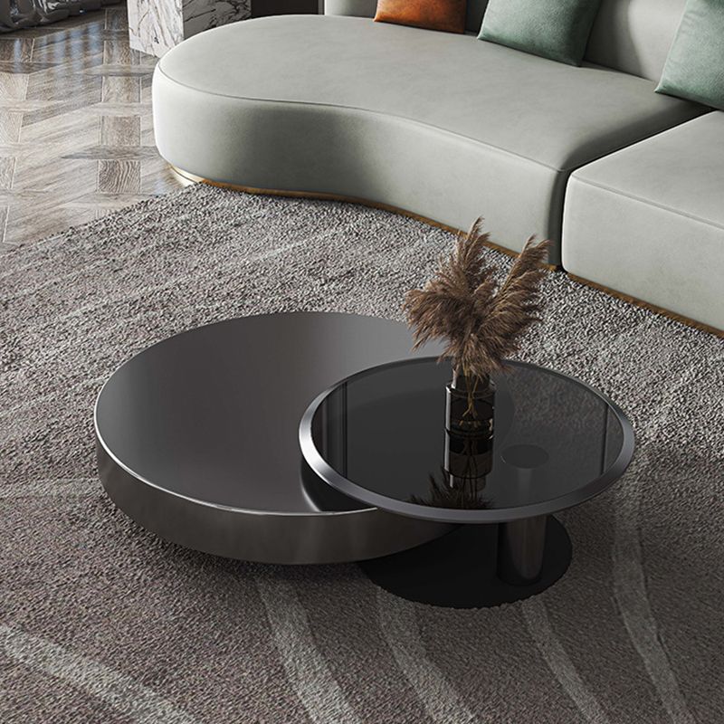 Square Block Base Design Cocktail Table Grey/black Stainless Steel/Glass Coffee Table