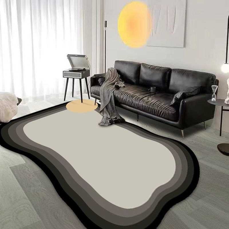 White Casual Rug Polyester Line Rug Non-Slip Backing Rug for Drawing Room