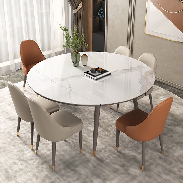 Luxury Sintered Stone Top Table Extendable Round Table with Wooden 4 Legs