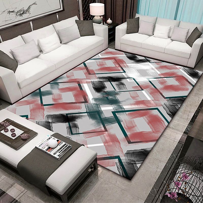 Navy Modern Rug Polyester Graphic Rug Stain Resistant Rug for Living Room