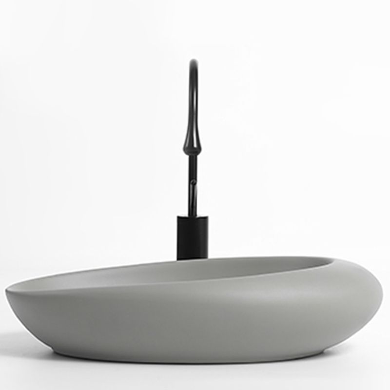 Modern Vessel Bathroom Sink Oval Porcelain with Pop-Up Drain Wash Stand