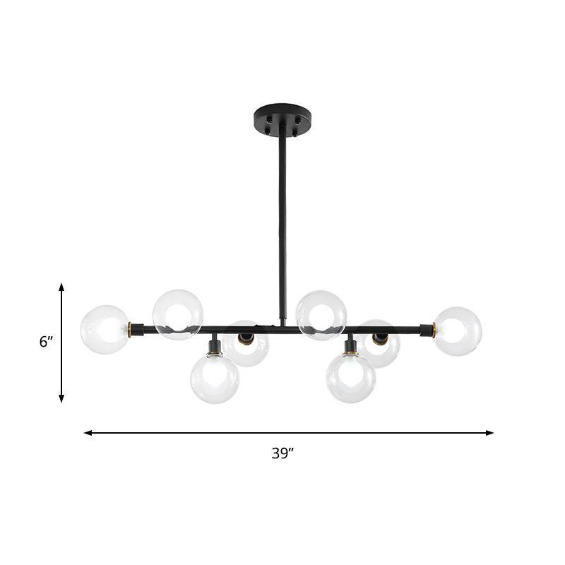 8 teste kit lampada da cucina kit lampadina nera contemporanea con tonalità di vetro trasparente rotondo