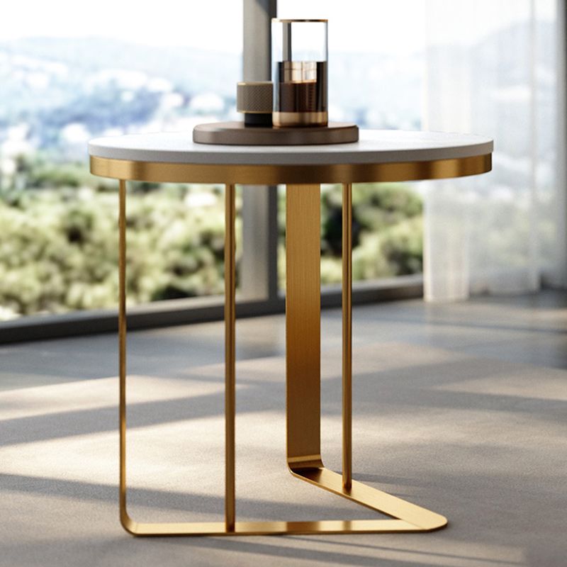 Glam Stone Round Top Side Accent Table Metal Frame End Table