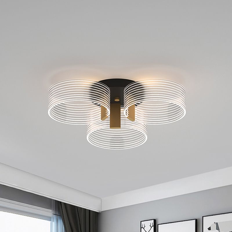 Black-Gold Round Semi Flush Simple 2/3/5 Lights Acrylic Ceiling Mount Light Fixture for Parlor