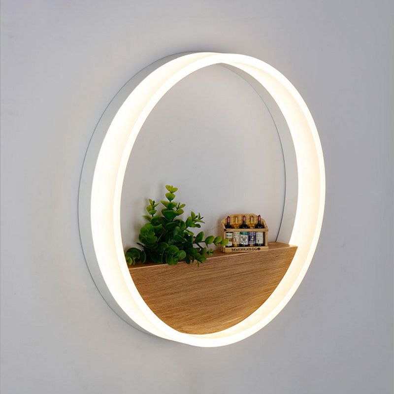 1 Light Round Wall Mounted Lamps Modern Style Wood Wall Sconce (Decoration Not Included)