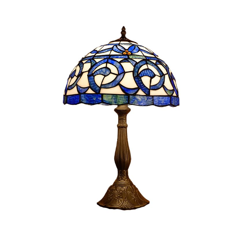 1 Glühbirnenschlafzimmer Nachttisch Beleuchtung Tiffany Bronze Tischlampe mit gewölbter Glasschatten