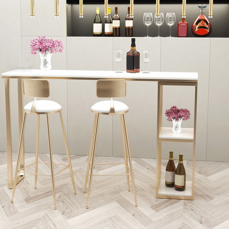 Faux Marble Bar Height Table Modern Style Bistro Table with 2 Shelves