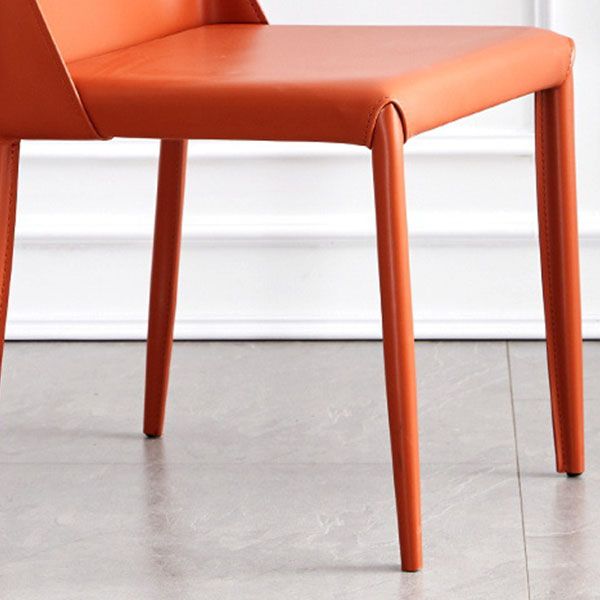 Metal Indoor Upholstered Side Chair Matte Finish Faux Leather Solid Back Dining Chair