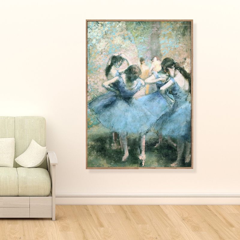 Blue Degas Ballet Dancers Painting Textured Vintage Sitting Room Canvas Wall Art