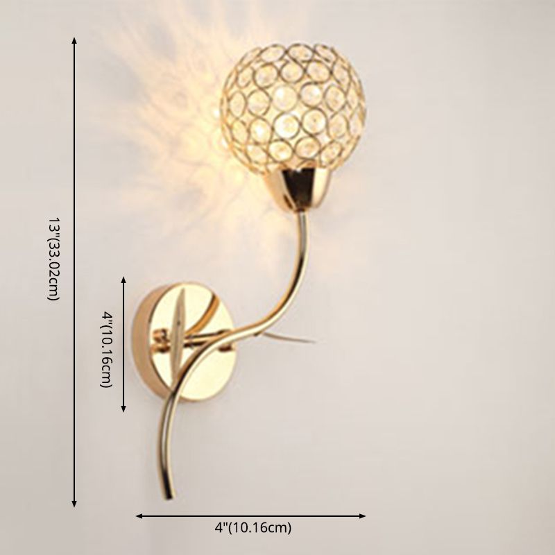 Crystal Ball Shaped Sconce Lighting Contemporary Gold Finish Wall Light for Living Room
