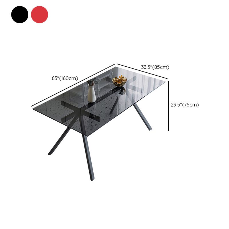 Contemporary Rectangular Glass Top Dining Table with Steel Legs