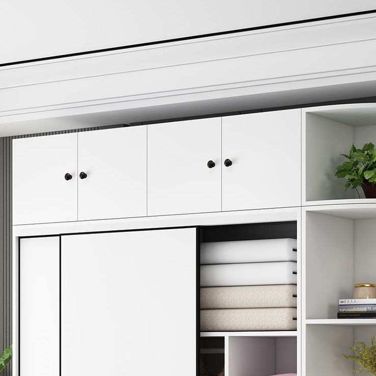 Contemporary Style Wooden Wardrobe White Colour Cloth Rod Included Wardrobe Closet