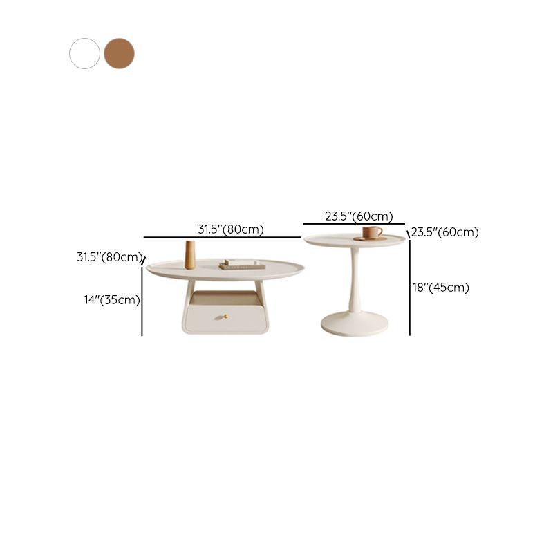 Pedestal 2-Piece Coffee Table Set Modern Round Tray Top Cocktail Table with Storage