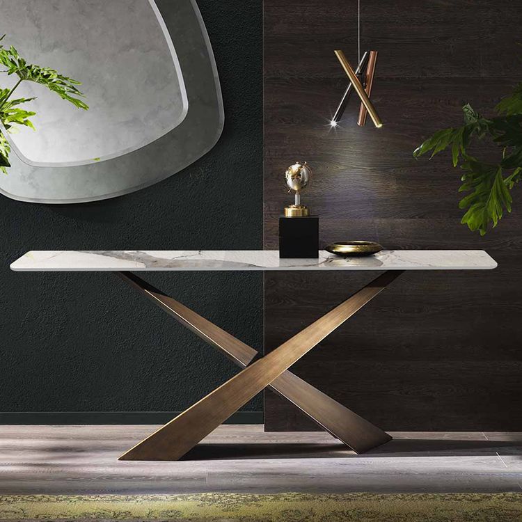 16 inch Wide Modern Accent Table Rectangle Shape Stone Console Table for Hall