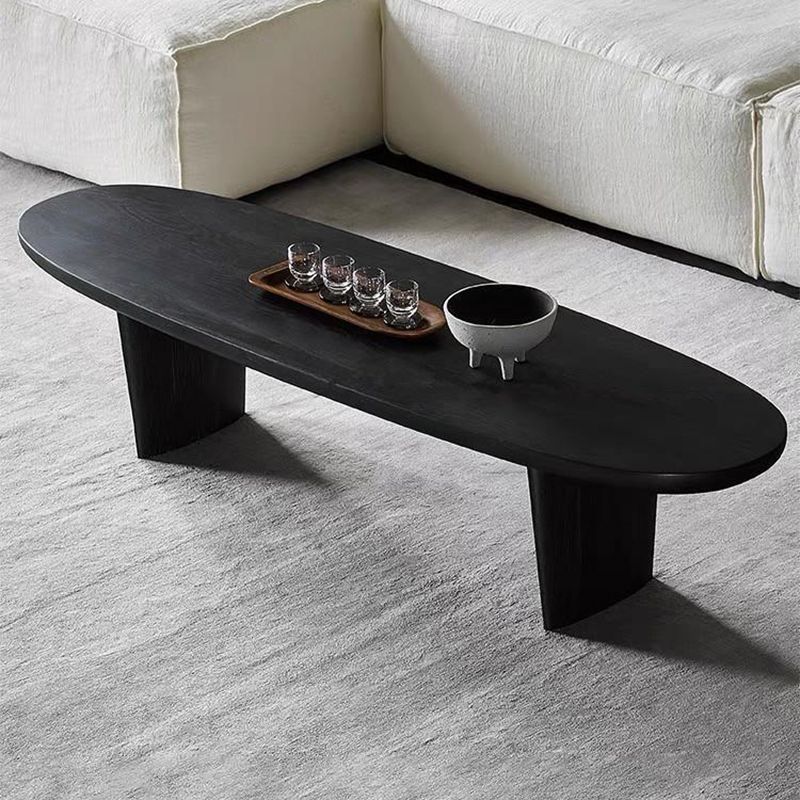 Scandinavian Oval Wood Coffee Table 15.75"H 2 Legs Cocktail Table