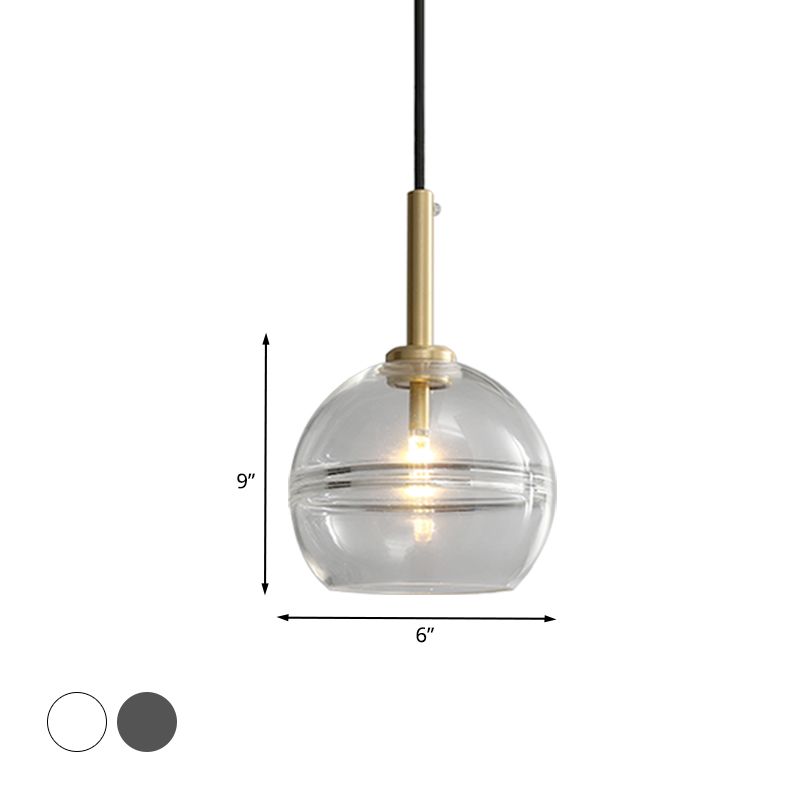 1 Lichte woonkamer hanger modernistische koperen hangende lampkit met bol helder/rookgrijs ruche glazen schaduw