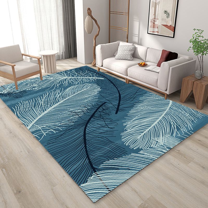 Trendy Feather Pattern Area Rug Modern Simple Carpet Polyester Friendly Washable Rug for Living Room