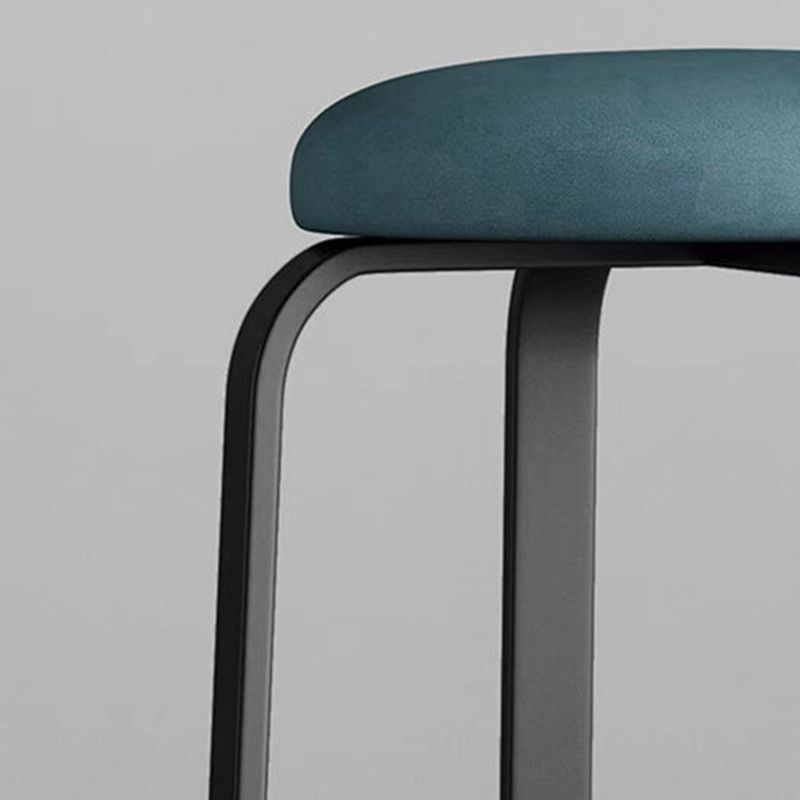 Modern Ottoman Fabric Upholstered Solid Color Metal Frame Round Ottoman