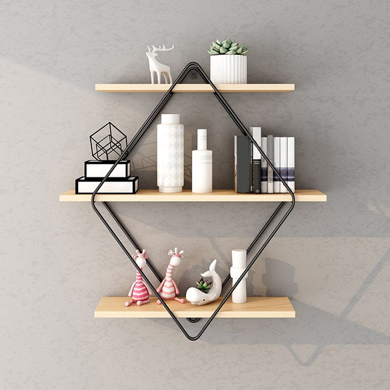 Libreria montata a parete industriale Black Iron Frame Pine Shelf Shelf per soggiorno