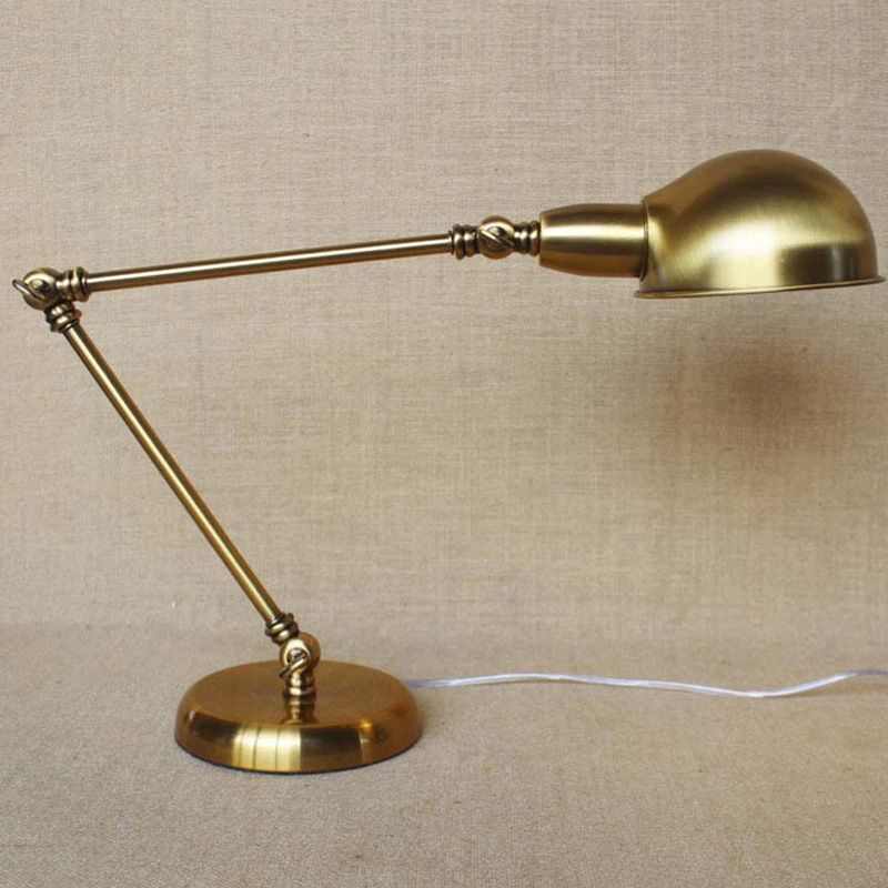 1 Light Swing Arm Desk Lighting with Dome Shade Industrial Brass/Chrome Metal Reading Lamp